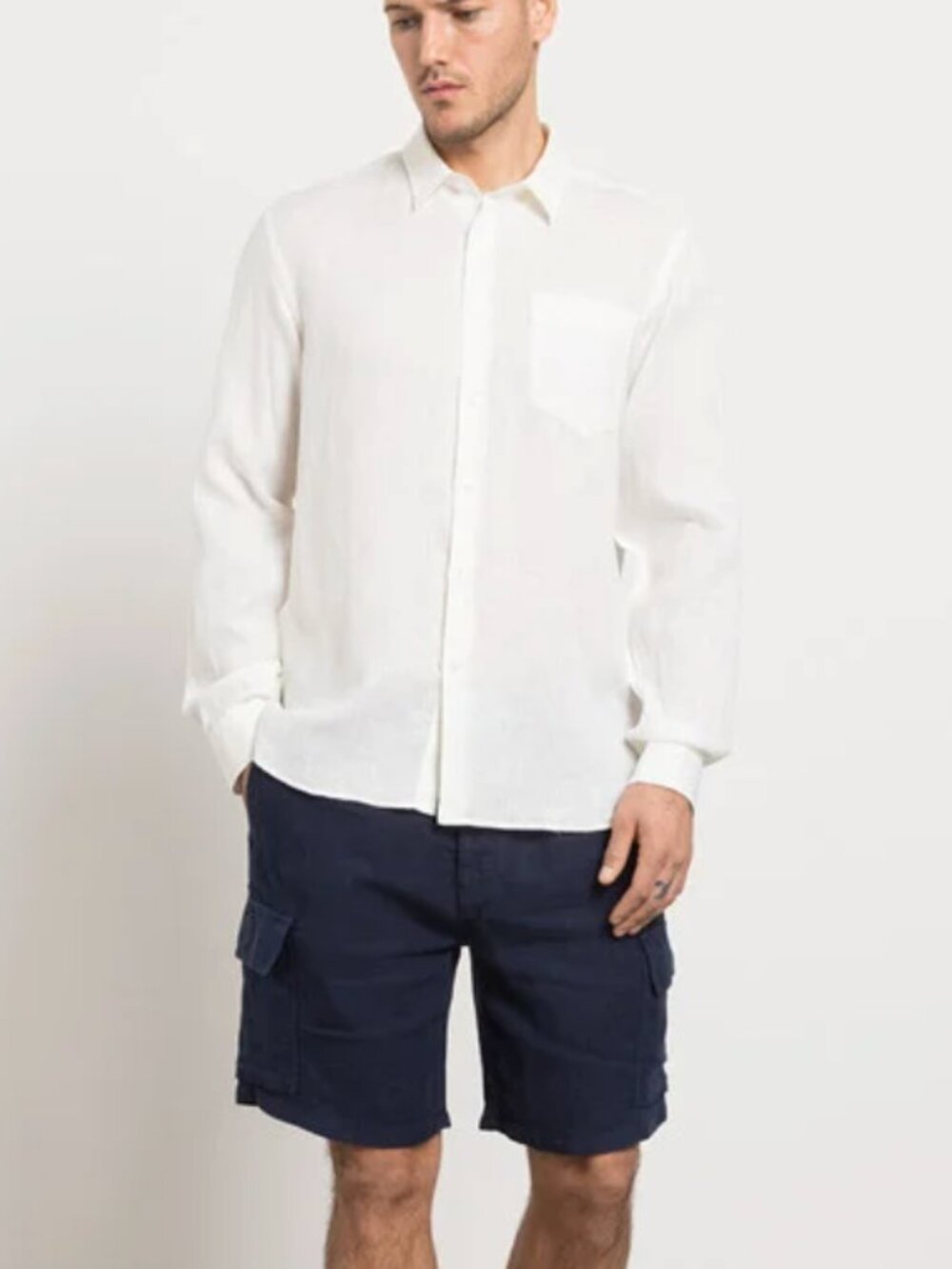 Vilebrequin Quiet Luxury Caroubis White Linen Shirt with Logo Embroidery Sz. XL
